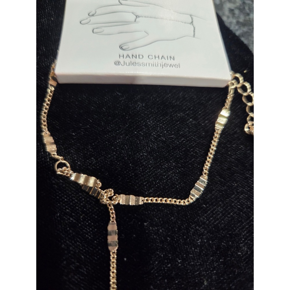 Jules Smith Gold Tone Textured Bar Hand Chain Bracelet Ring Slave Bracelet NEW - Picture 3 of 7